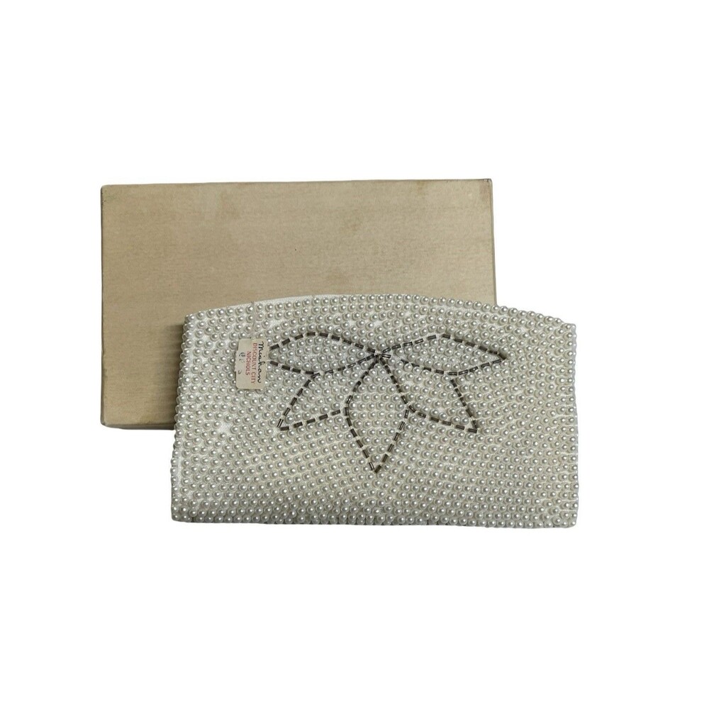 Vintage Emson Japan Beaded Lotus MCM Cocktail Clutch SE Nichols $ Tag & Box New